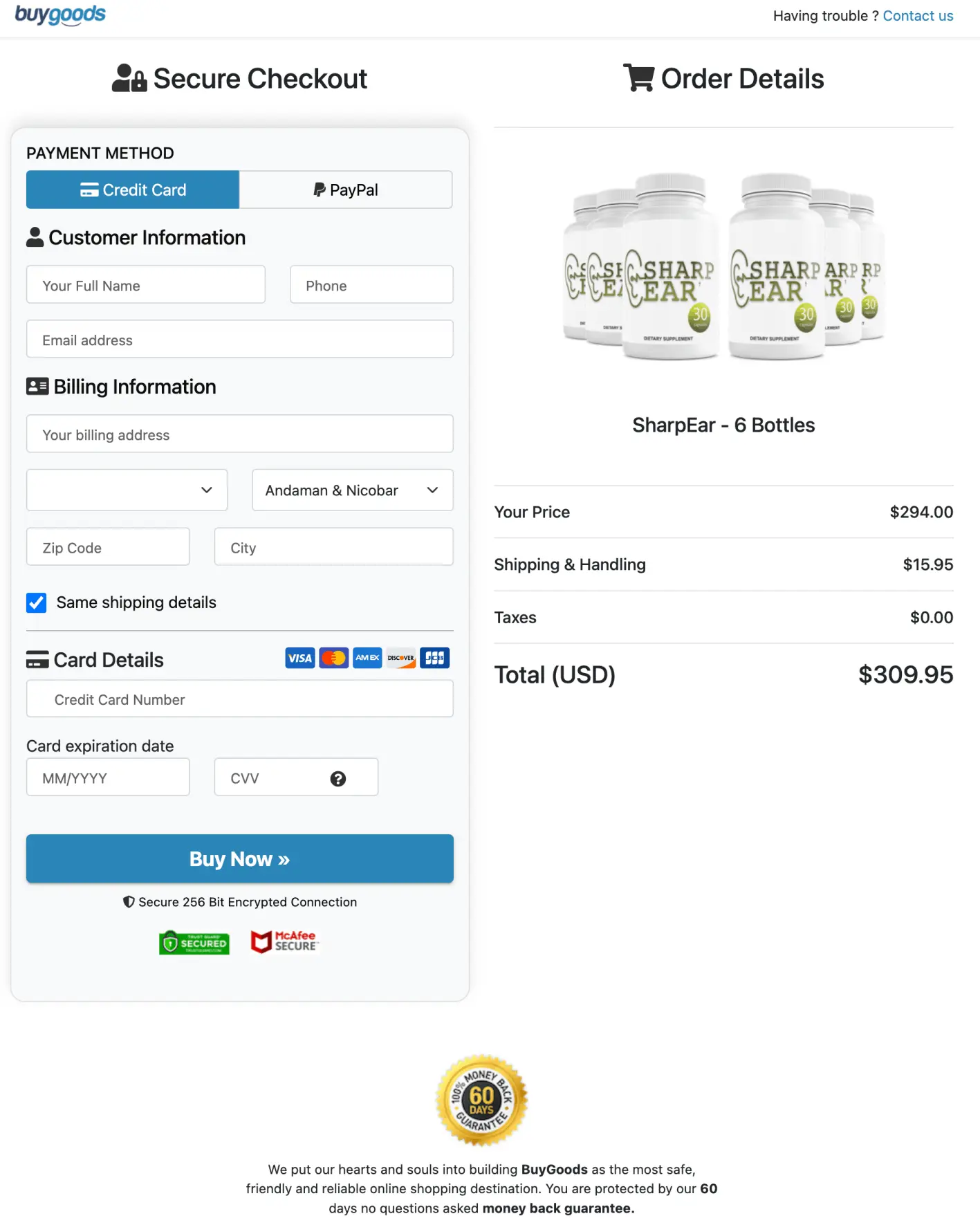 SharpEar checkout page